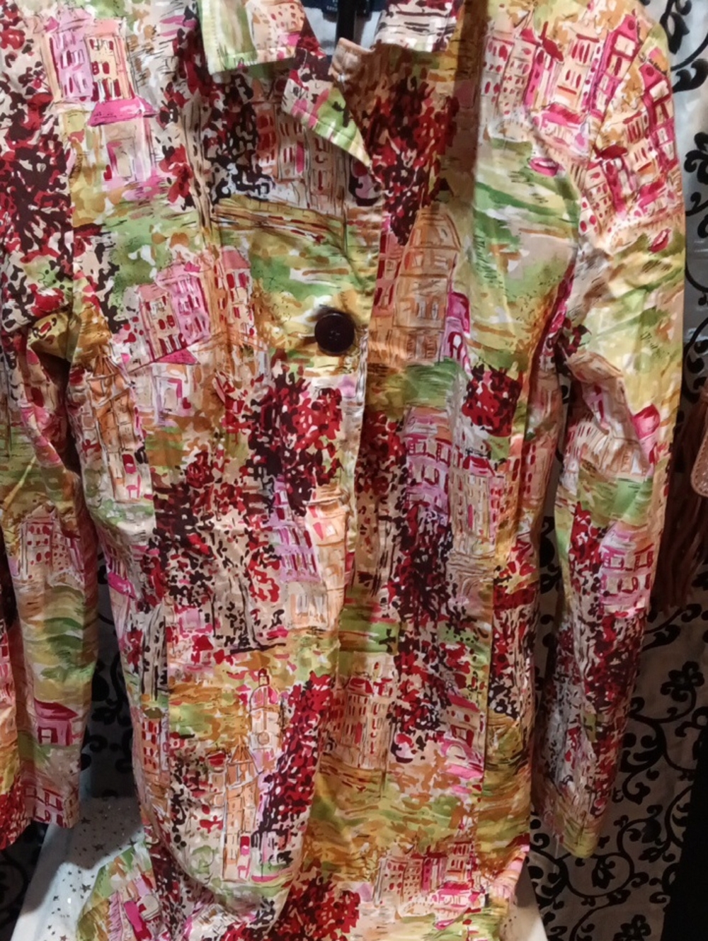 Printed Cityscape Single-Button Women’s Blazer in Multicolor